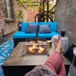 DINELI Patio Furniture Sectional Sofa with Gas Fire Pit Table Outdoor Patio Furniture Sets Propane Fire Pit (Turquoise-Square Table) photo review