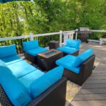 DINELI Patio Furniture Sectional Sofa with Gas Fire Pit Table Outdoor Patio Furniture Sets Propane Fire Pit (Turquoise-Square Table) photo review